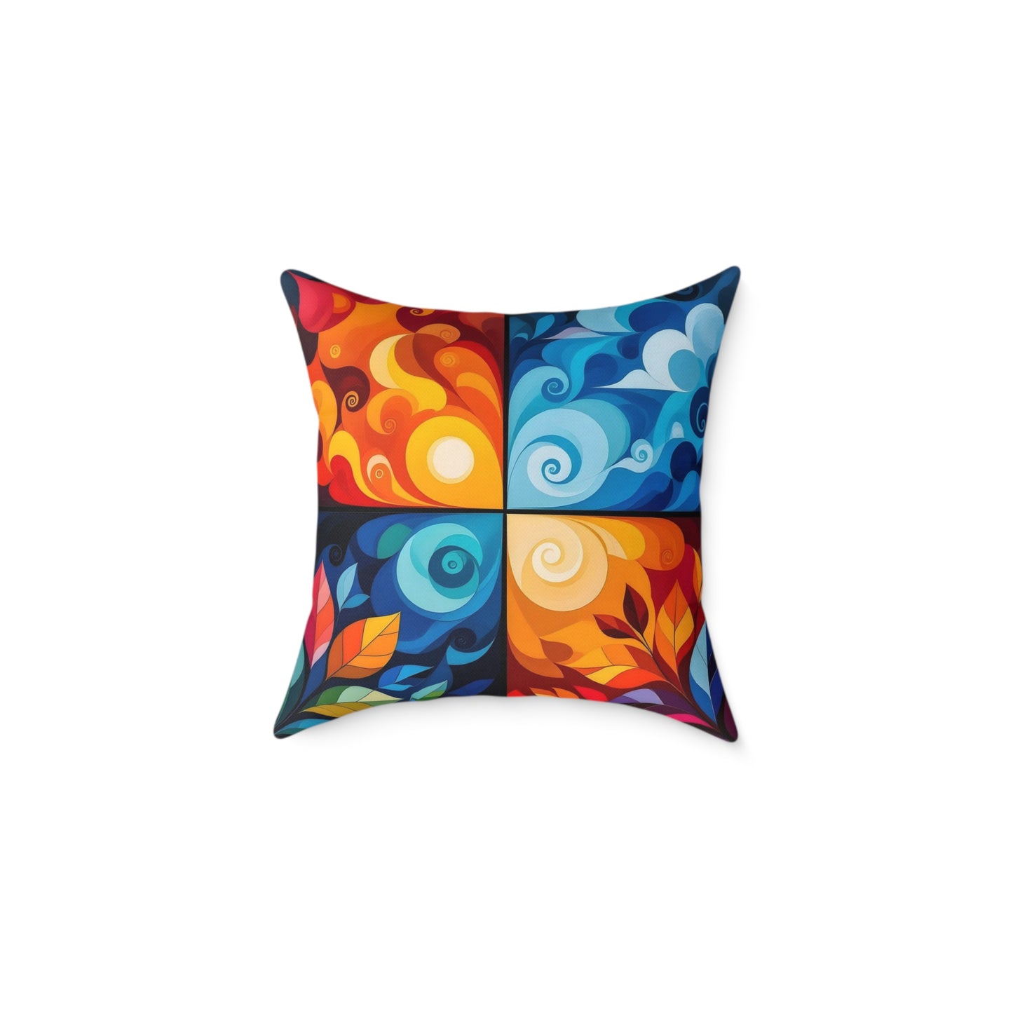 Abstract Seasons Square Pillow — Colorful Four-Panel Decorative Throw Pillow