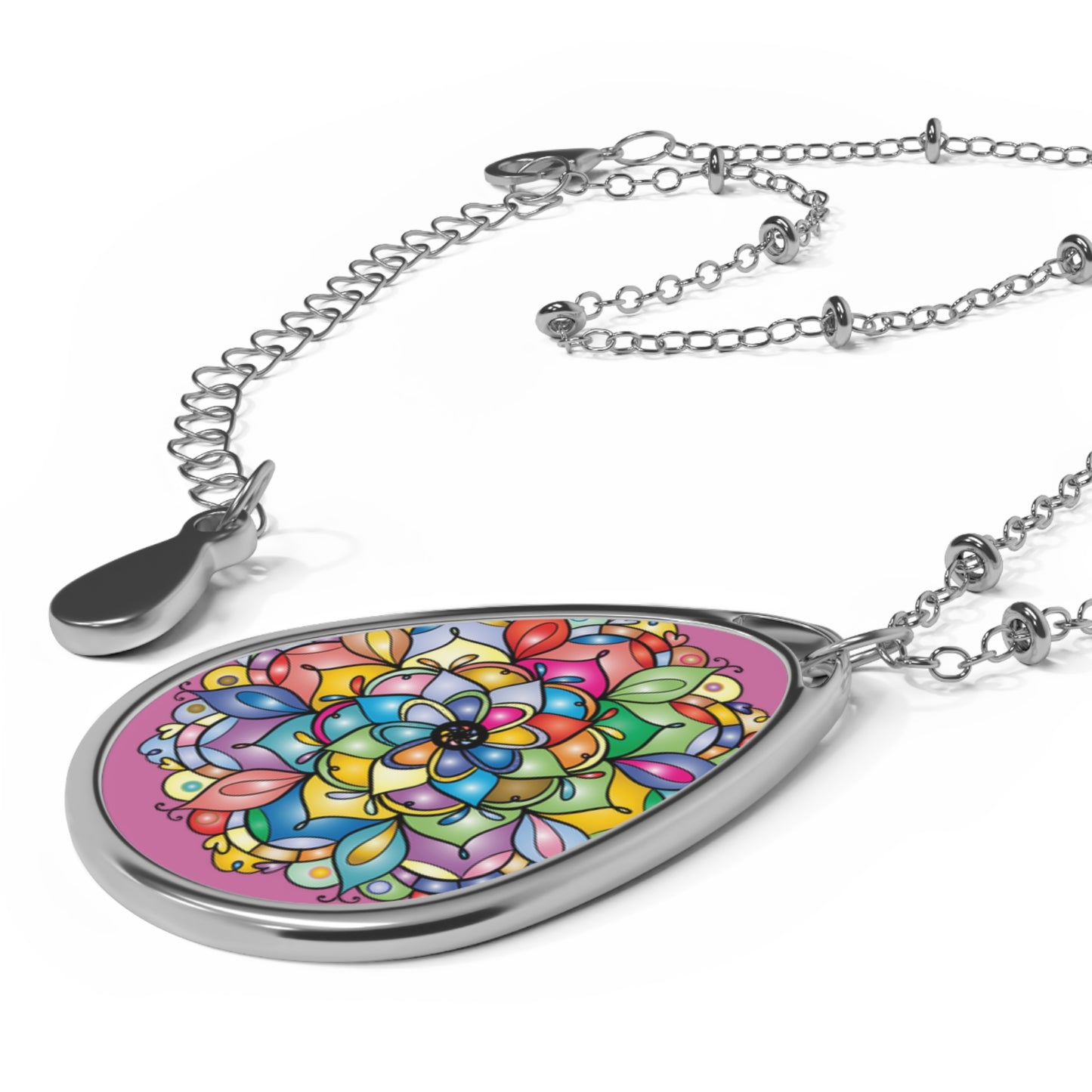 Colorful Mandala Oval Necklace, Bohemian Jewelry, Artisan Pendant