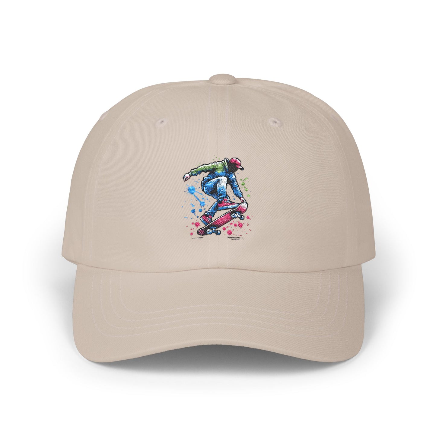 Skateboarder Art Dad Cap - Classic White Baseball Hat for Skate Enthusiasts