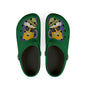 Green Foam Clogs with Cool Sunglasses Mug Graphic — Fun Casual Slip-On Shoes