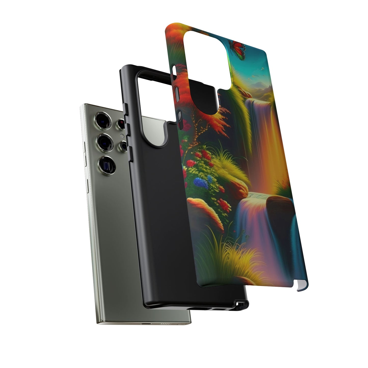 Phone Case - Vibrant Waterfall Landscape with Butterfly | Colorful Nature Protective Case