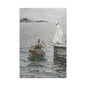 Seaside Stroll Canvas Print — Vintage Woman & Rowboat Matte Stretched Art 1.25"