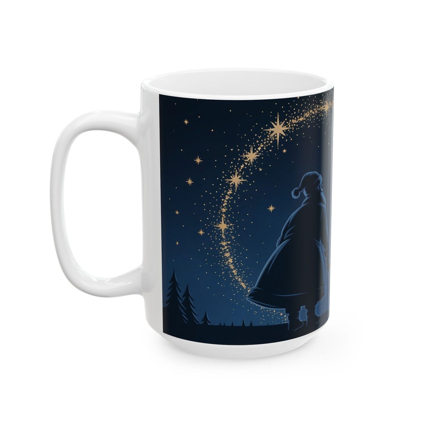 Christmas Starry Night Mug — Silhouette Parents & Child with Shooting Star (11oz/15oz)