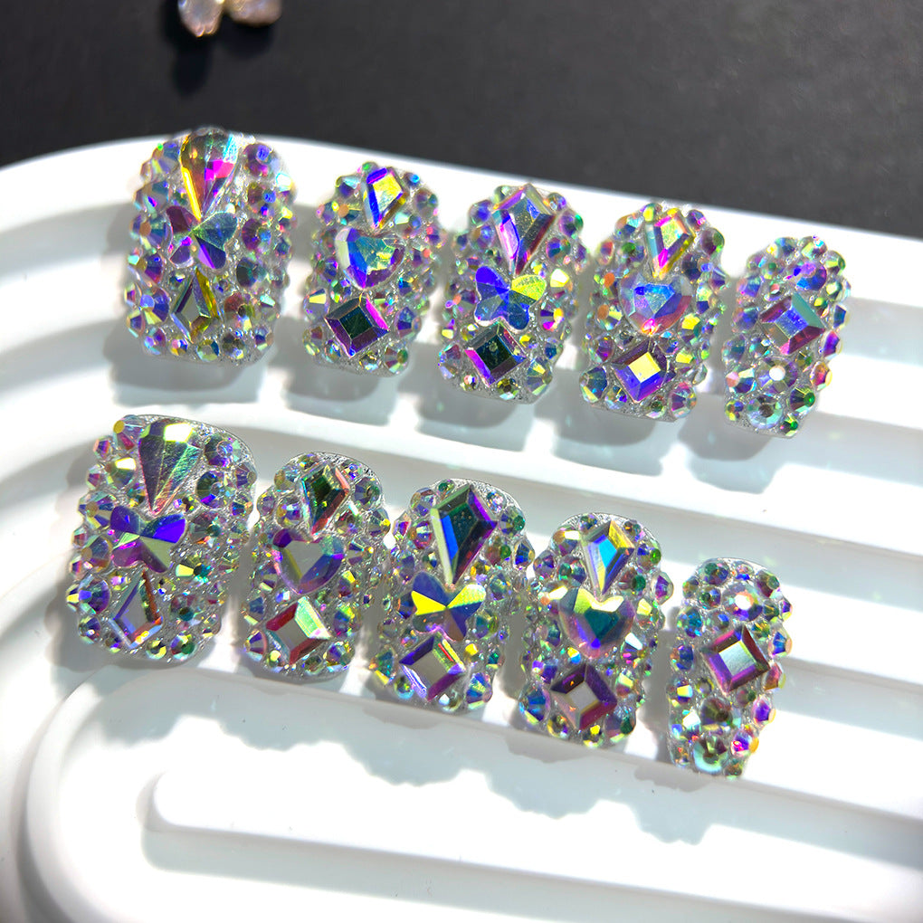 AB Crystal Full Rhinestone Square Press On Nails – Image 4