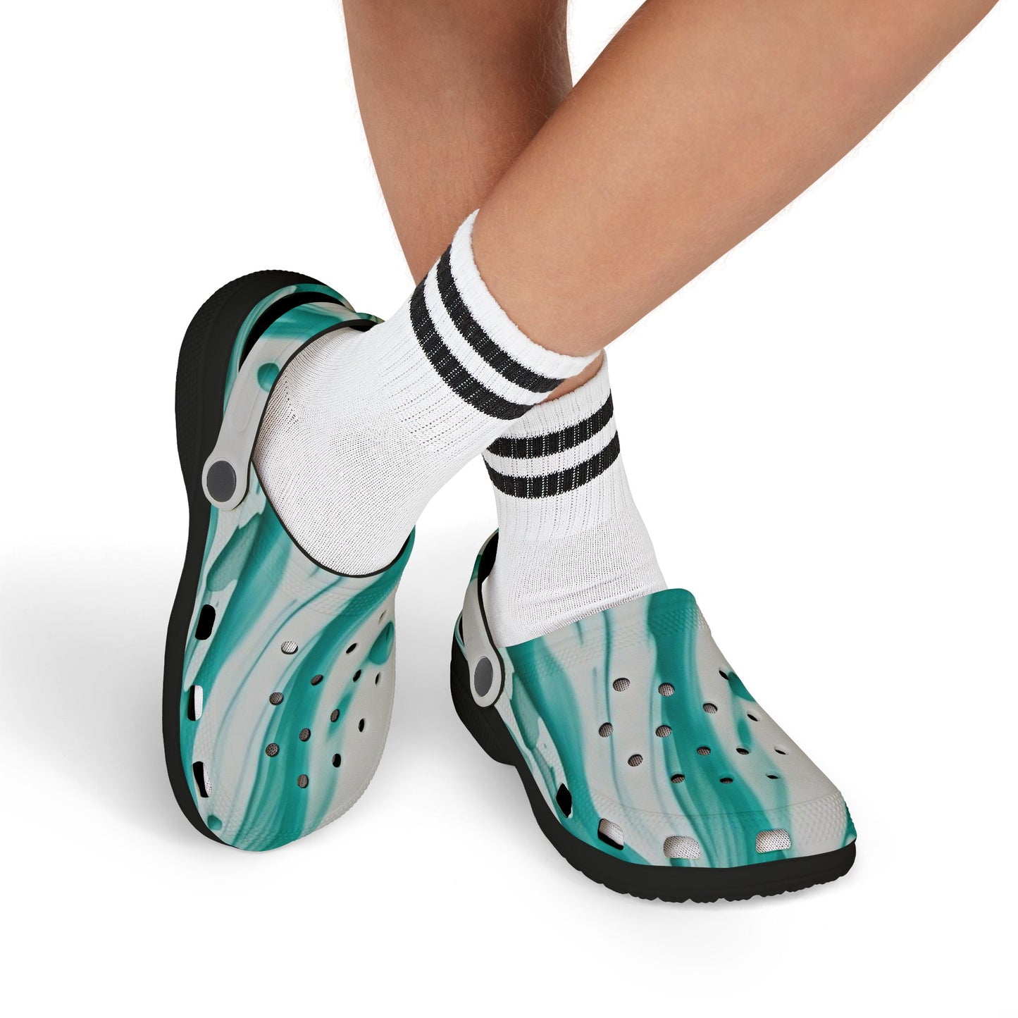 Kids Marble Aqua Foam Clogs — Watercolor Teal Slip-On Sandals
