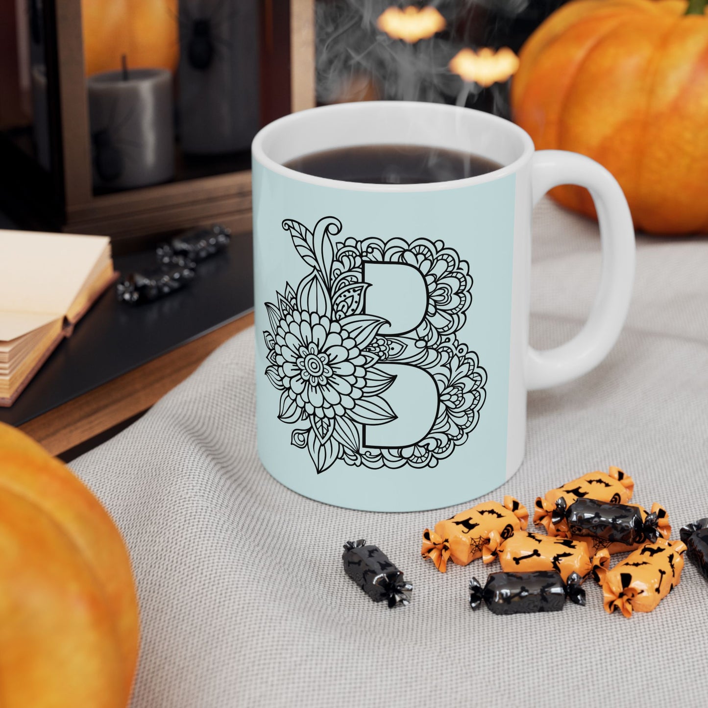 Mandala Design Ceramic Mug -Letter B Relaxing Gift for Tea Lovers, Coffee Enthusiasts, Home Decor, Perfect for Holidays, Zen Vibe