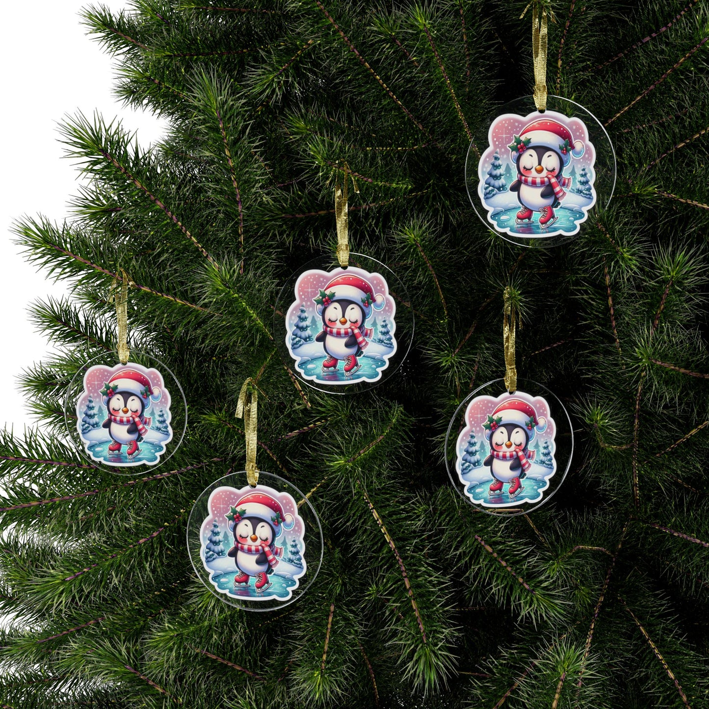 Penguin Ice Skating Acrylic Ornament — Cute Holiday Christmas Tree Decoration