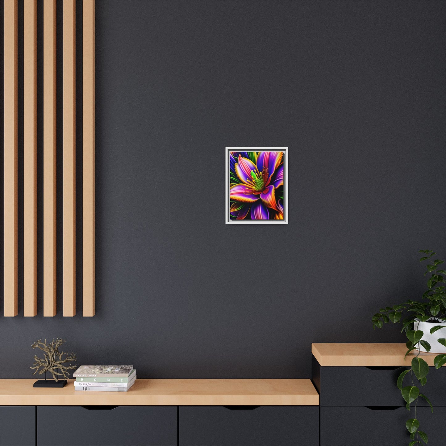 Vibrant Neon Floral Matte Canvas Print — Framed Wall Art