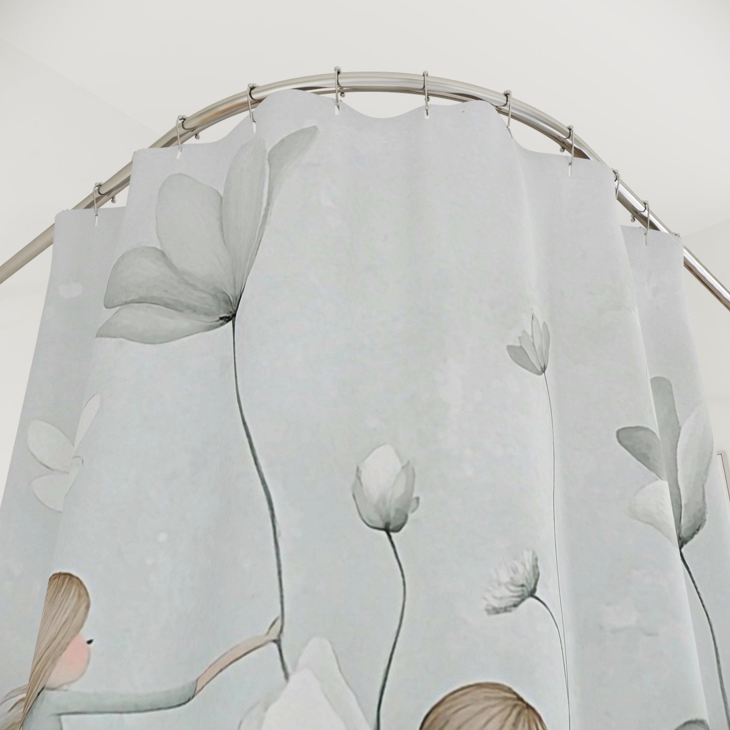 Ethereal Flower Dance Shower Curtain — Whimsical Girls in Pastel Floral Bathroom Decor