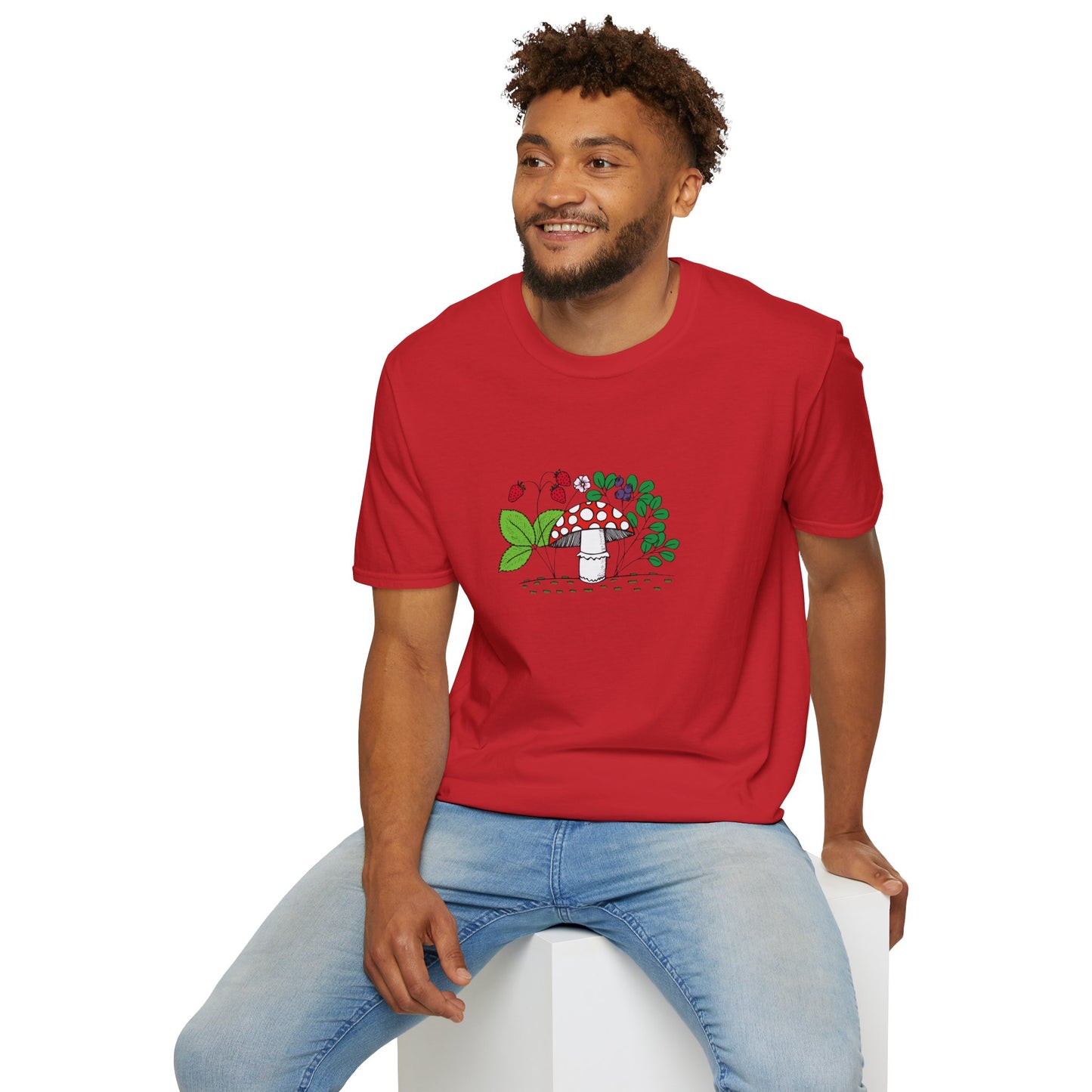 Whimsical Mushroom T-Shirt for Nature Lovers, Casual Tees, Gift for Gardeners, Unisex Softstyle Shirt, Eco-Friendly Apparel