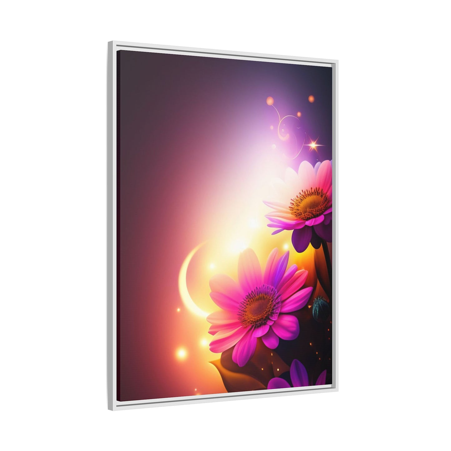 Framed Floral Canvas Art — Pink Daisies Sunset Wall Print