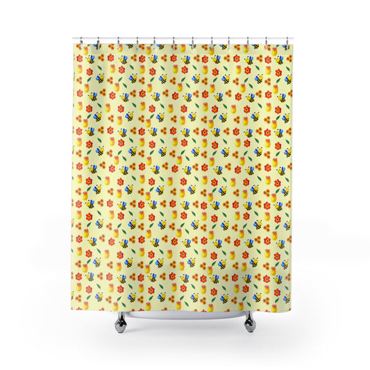 Whimsical Bee & Flower Shower Curtains, Cheerful Bathroom Decor