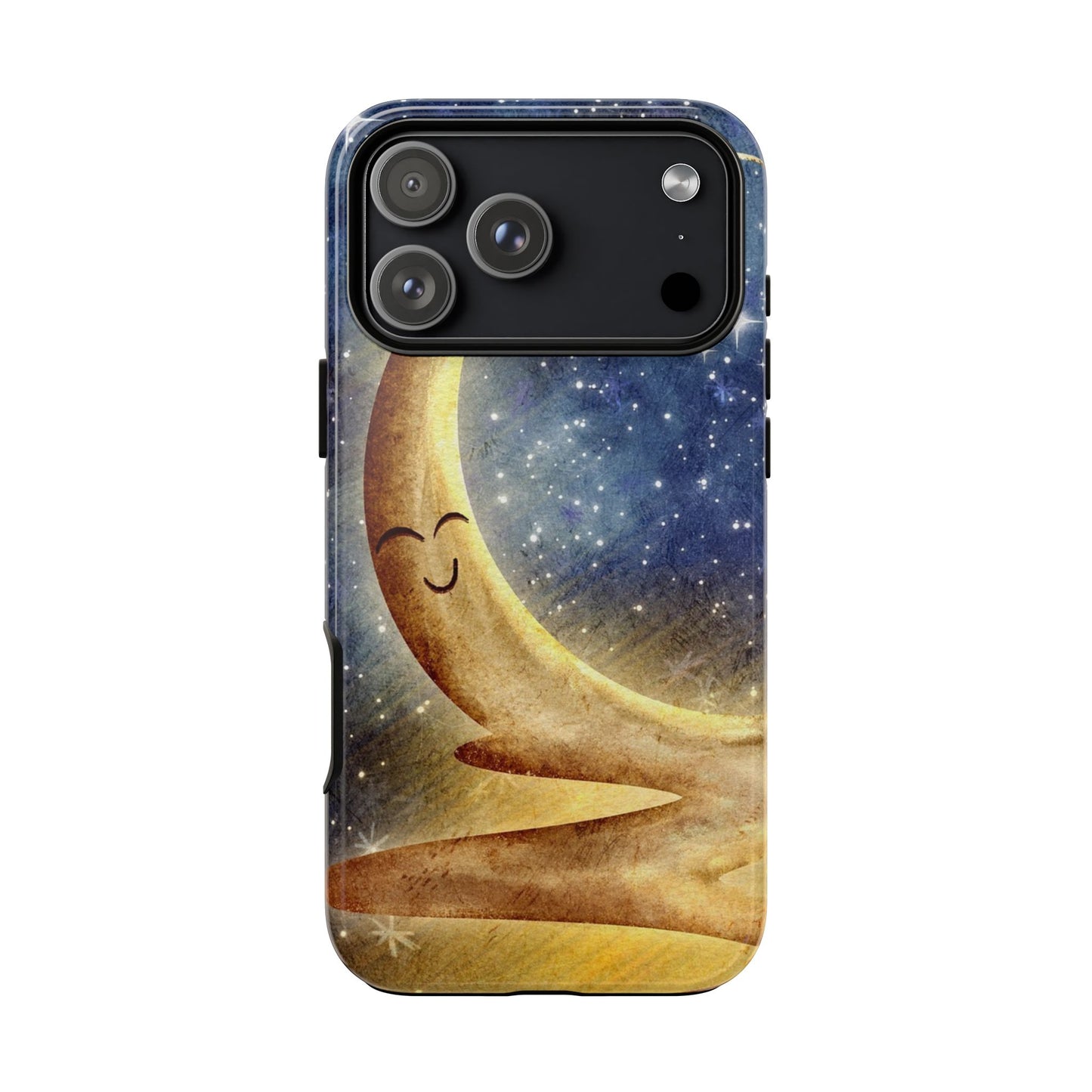 Moonlit Smile Phone Case — Starry Night Crescent Moon iPhone Cover