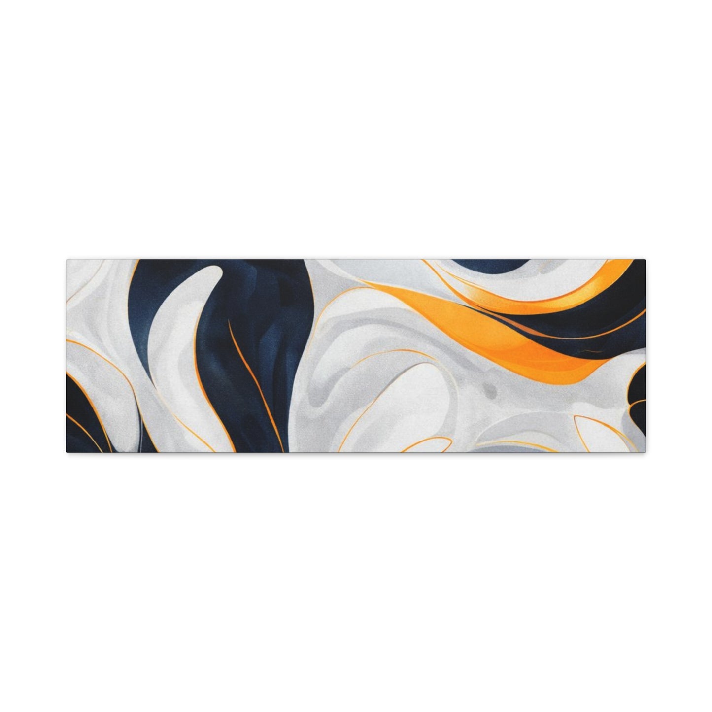 Abstract Fluid Art Matte Canvas Print — Navy, Gold & White Stretched Wall Art