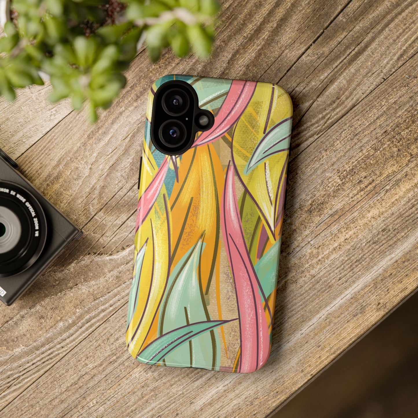 Vibrant Phone Case with Colorful Leaf Design, Tough Cases for Nature Lovers, Eco-Friendly Gift, Summer Vibes, Floral Phone Cover