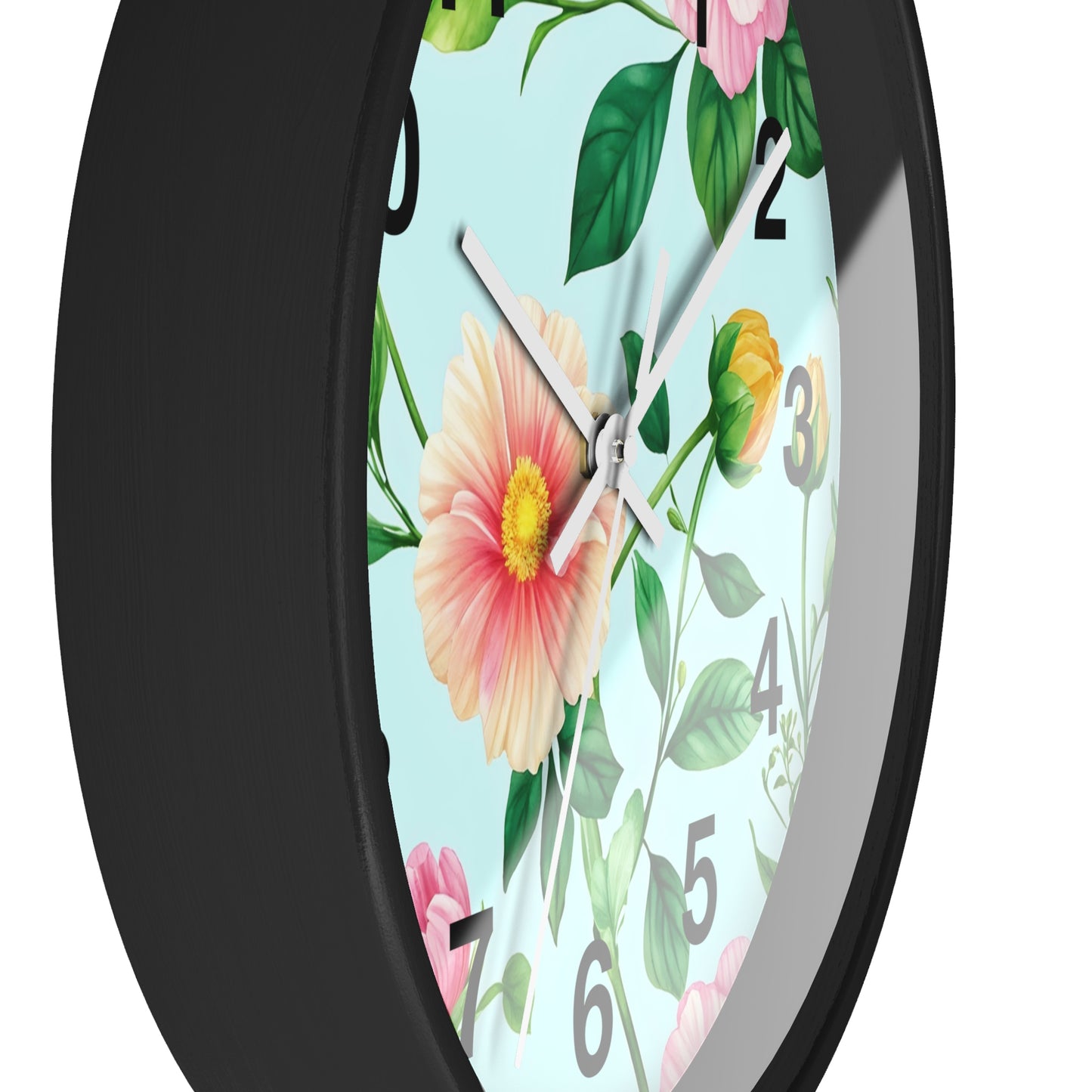 Floral Cottage Wall Clock — Pastel Pink & Green Garden Design