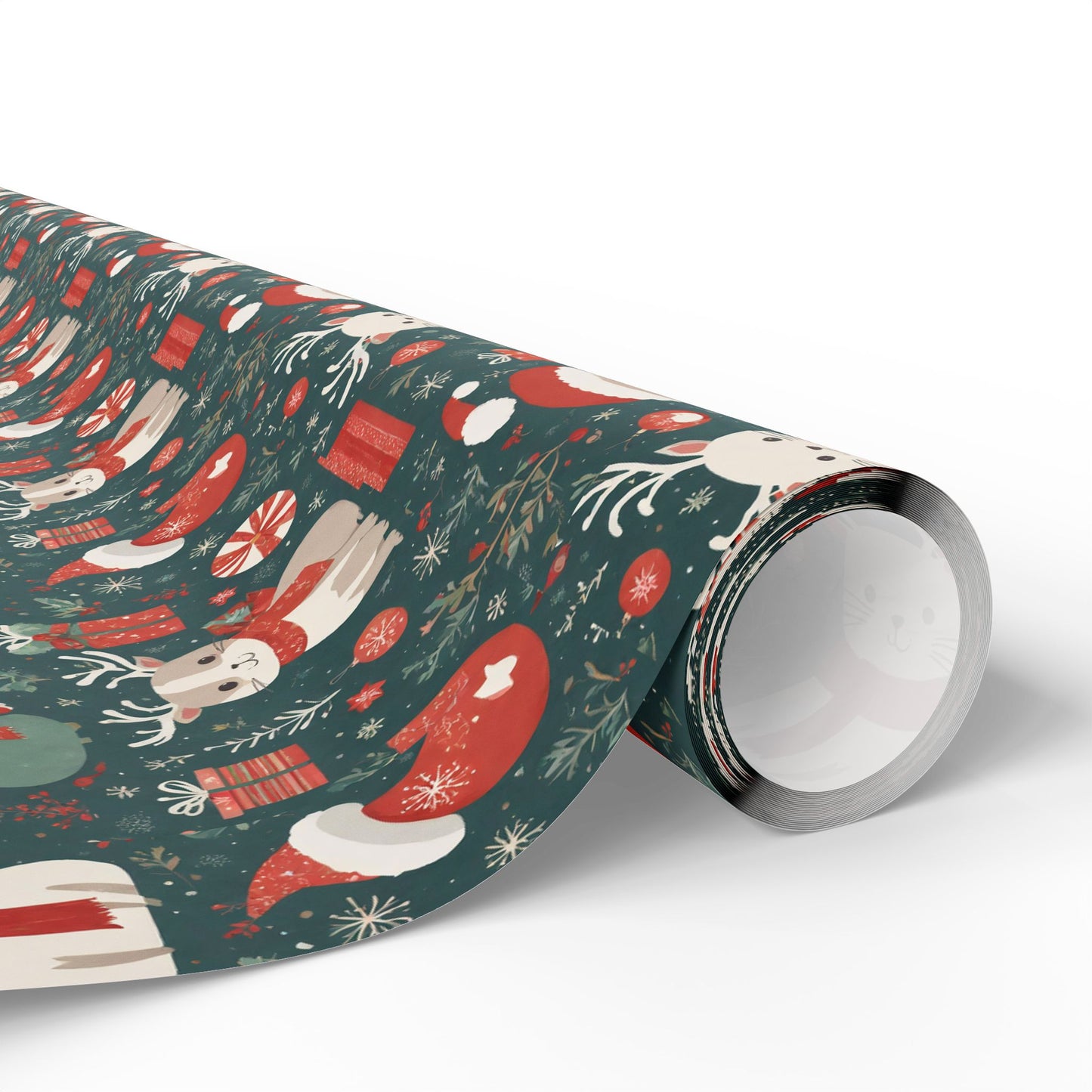 Christmas Wrapping Paper Roll — Cute Santa & Reindeer Pattern, Holiday Gift Wrap