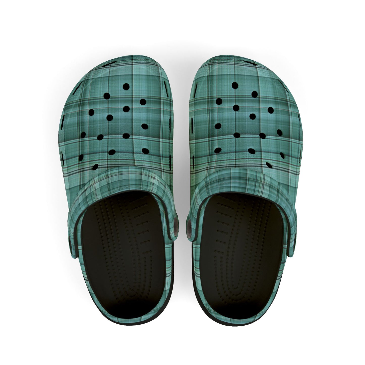 Kids Teal Plaid EVA Foam Clogs — Lightweight Slip-On Sandals for Toddlers & Children