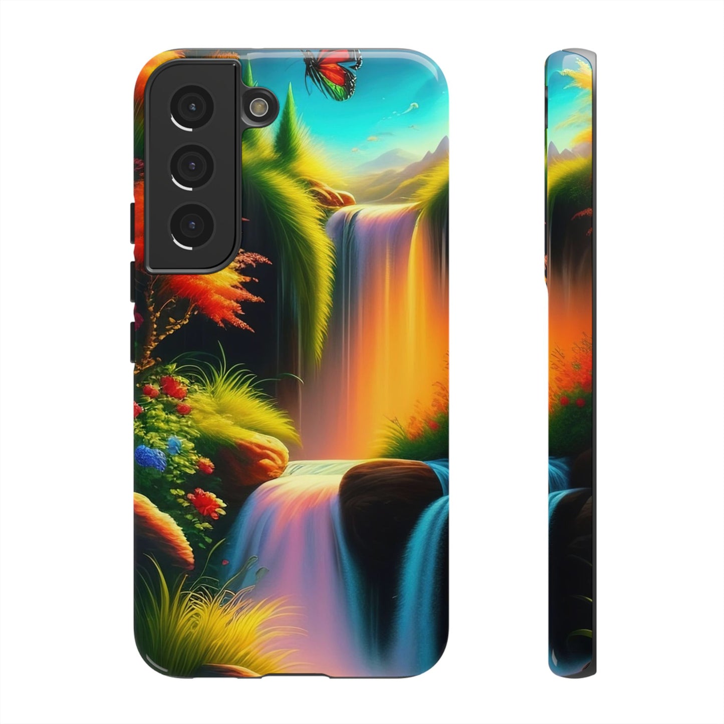 Phone Case - Vibrant Waterfall Landscape with Butterfly | Colorful Nature Protective Case
