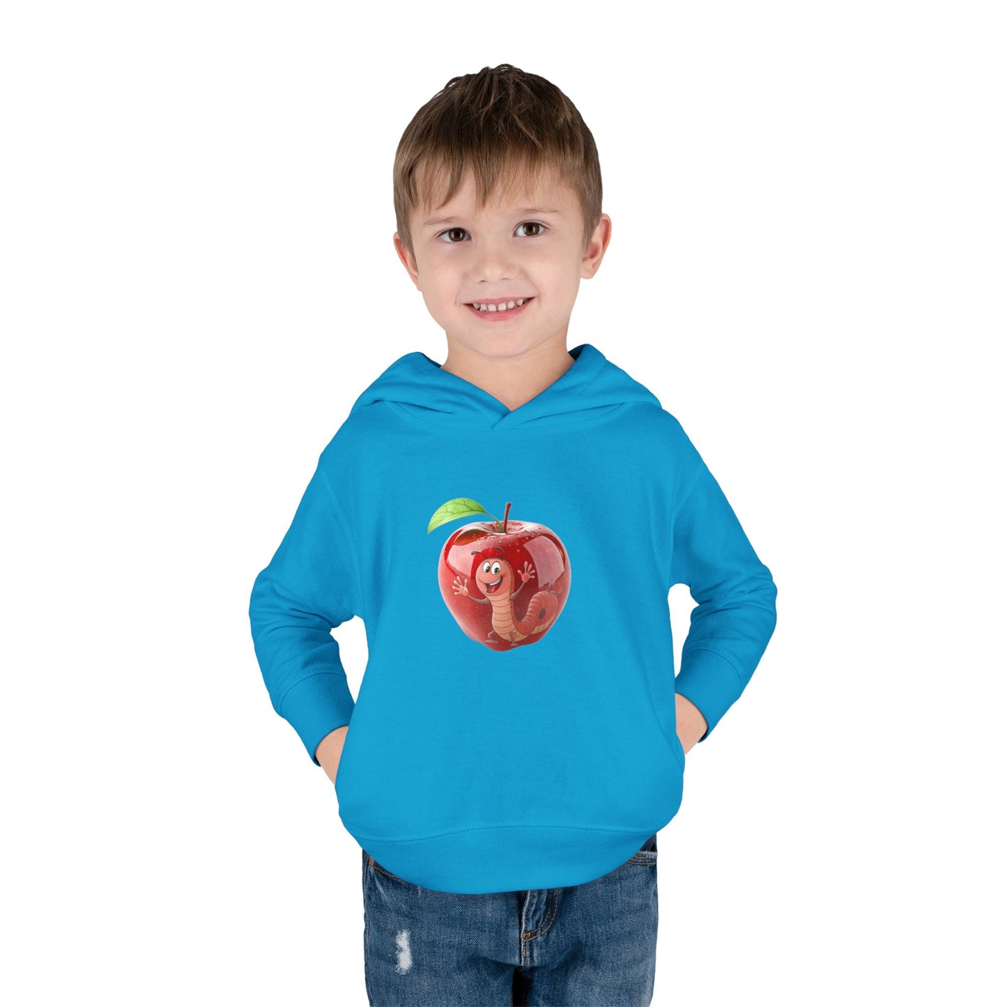 Cute Apple Toddler Pullover Fleece Hoodie - Cozy, Fun, Playful Kidswear, Perfect Gift for Birthdays, Play Dates, or Fall Outings