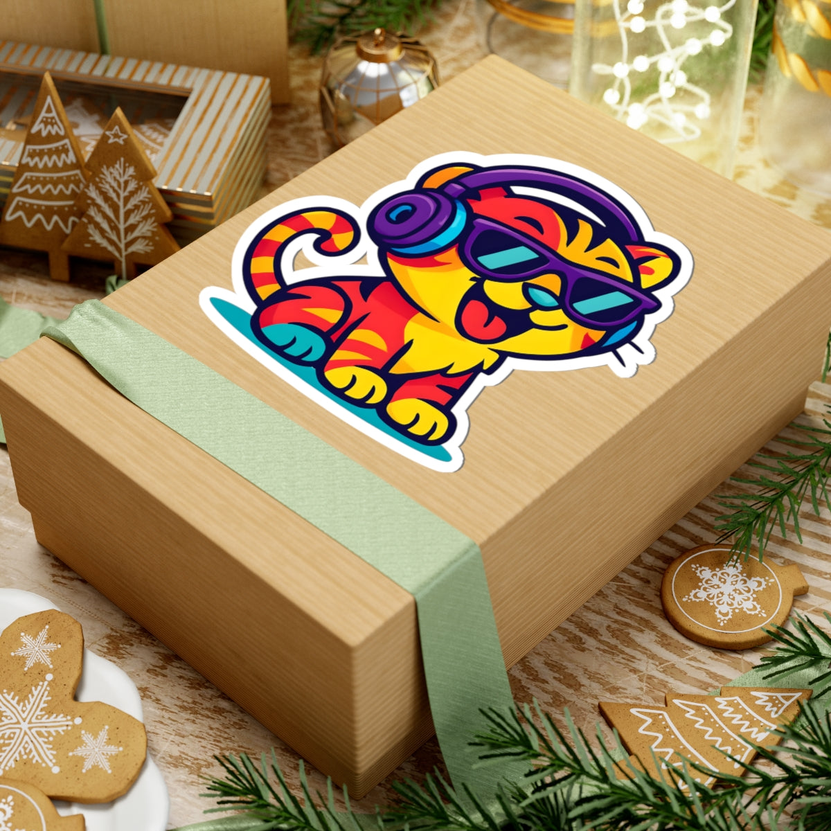 Colorful Tiger Kiss-Cut Stickers, Cute Cat Decals for Laptops, Water Bottles, Party Favors, Gifts for Kids