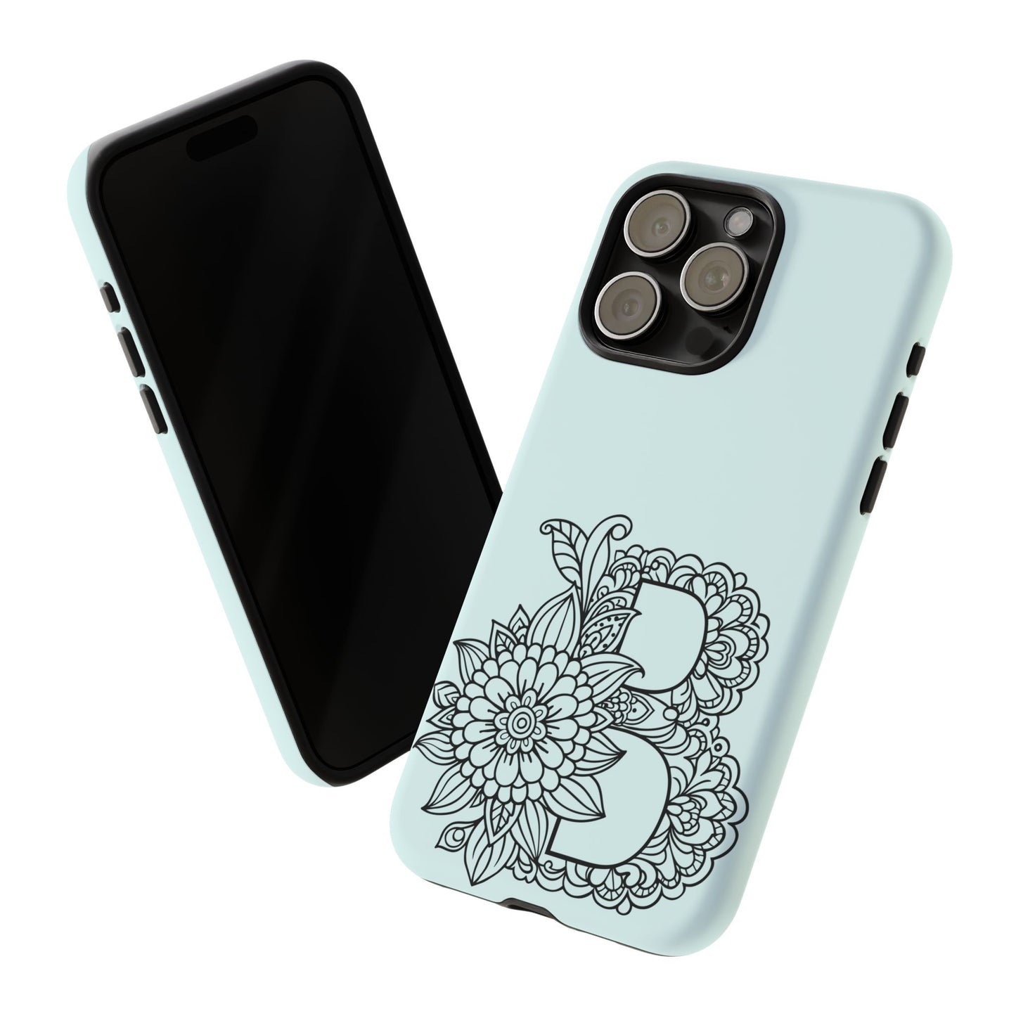 Personalized Tough Phone Case- Letter B, Floral Monogram Cell Phone Cover, Custom Protective Case, Unique Gift, Birthday, Graduation