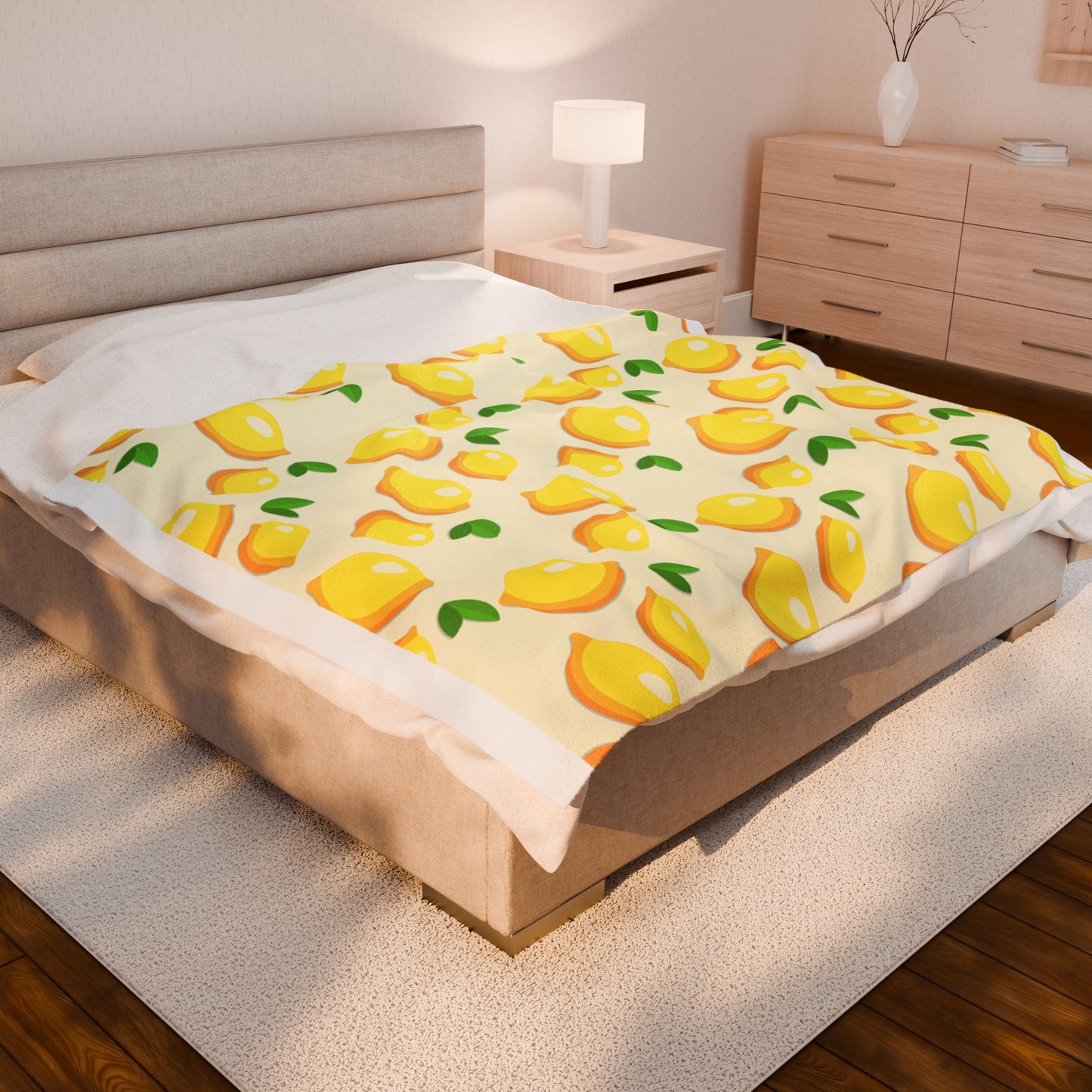 Lemon Pattern Velveteen Plush Blanket – Cozy for Home, Cute Gift