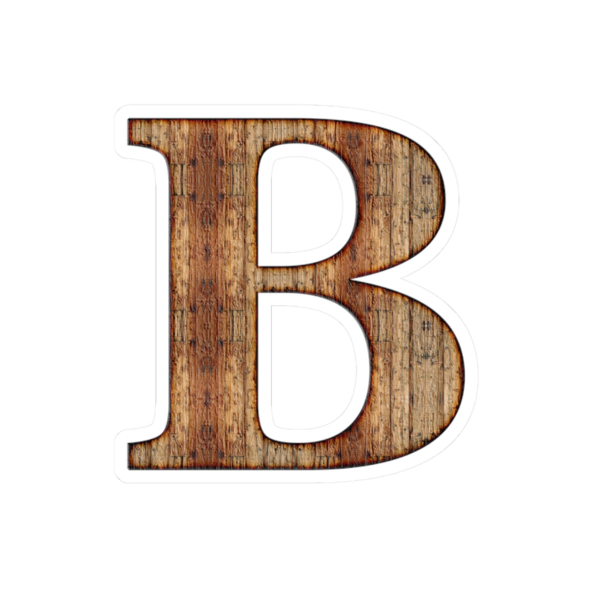 Woodgrain Letter B Kiss-Cut Sticker — Rustic Monogram Decal for Laptops, Water Bottles & Gifts