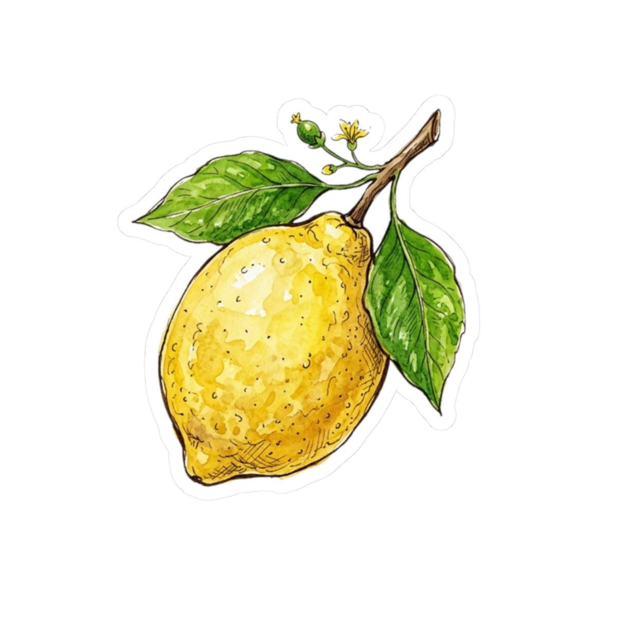 Lemon Branch Kiss-Cut Sticker — Watercolor Citrus Decal for Laptops & Journals