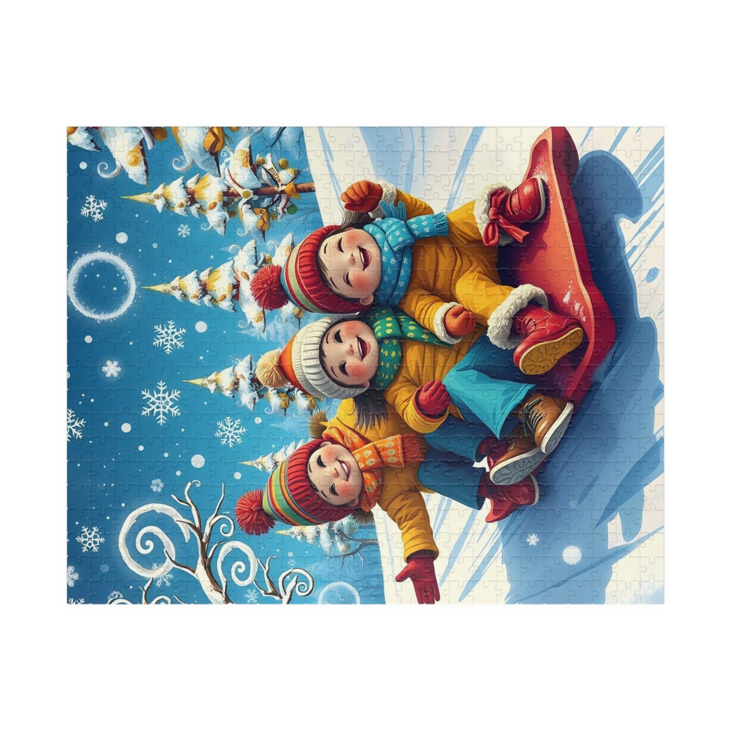 Kids Sledding Winter Scene Jigsaw Puzzle — Holiday Family Fun (110–1014 pcs)