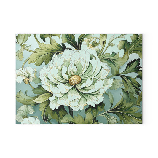 Floral Glass Cutting Board - Elegant Kitchen Decor, Gift for Cooks, Flower Kitchenware, Home Cooking, Mother's Day, Wedding Gift