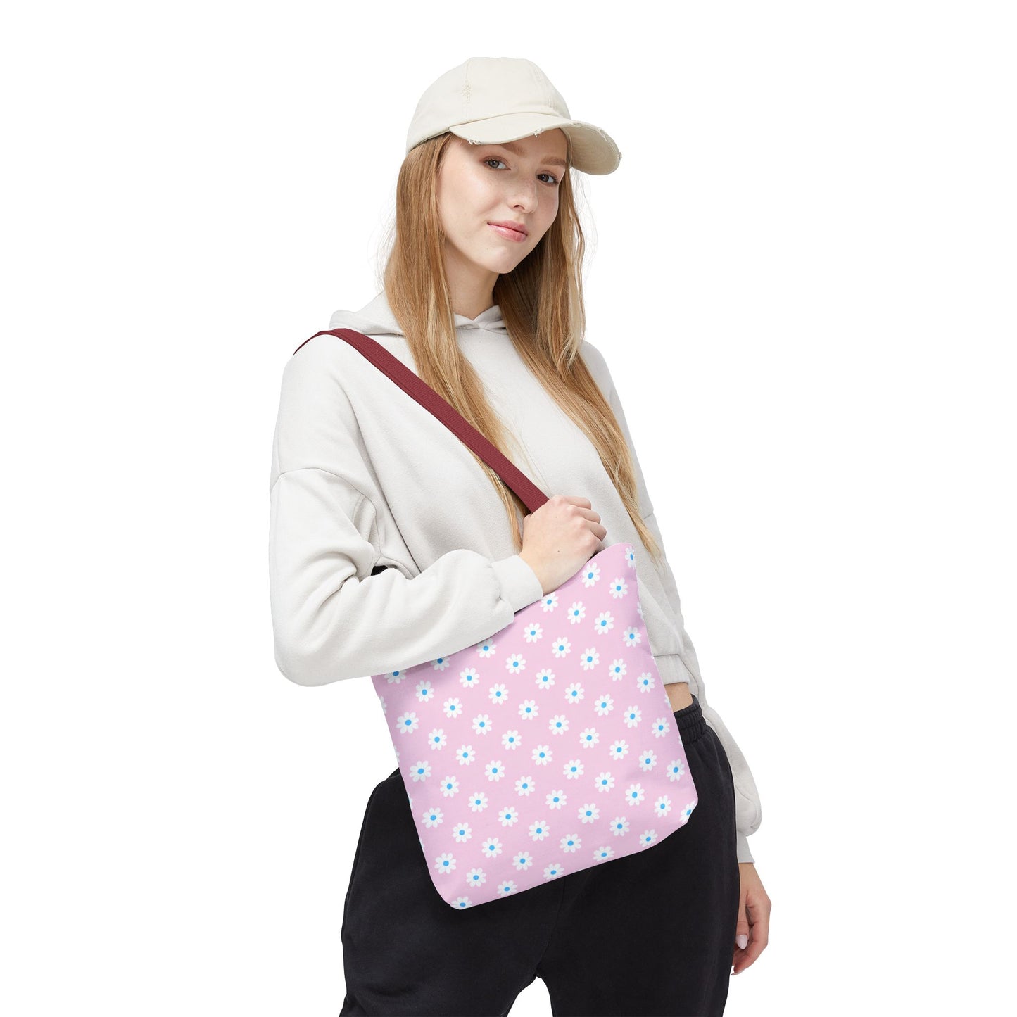 Pink Daisy Pattern Tote Bag — Floral Everyday Canvas Shopper