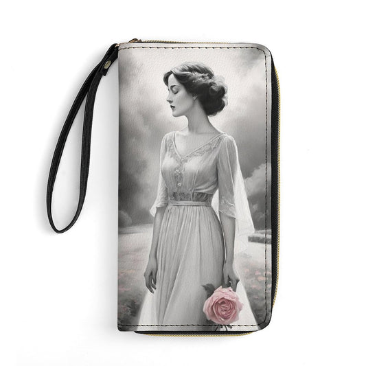 Leather Wallet with Wristlet Strap (2 Pictures on 2 Sides)