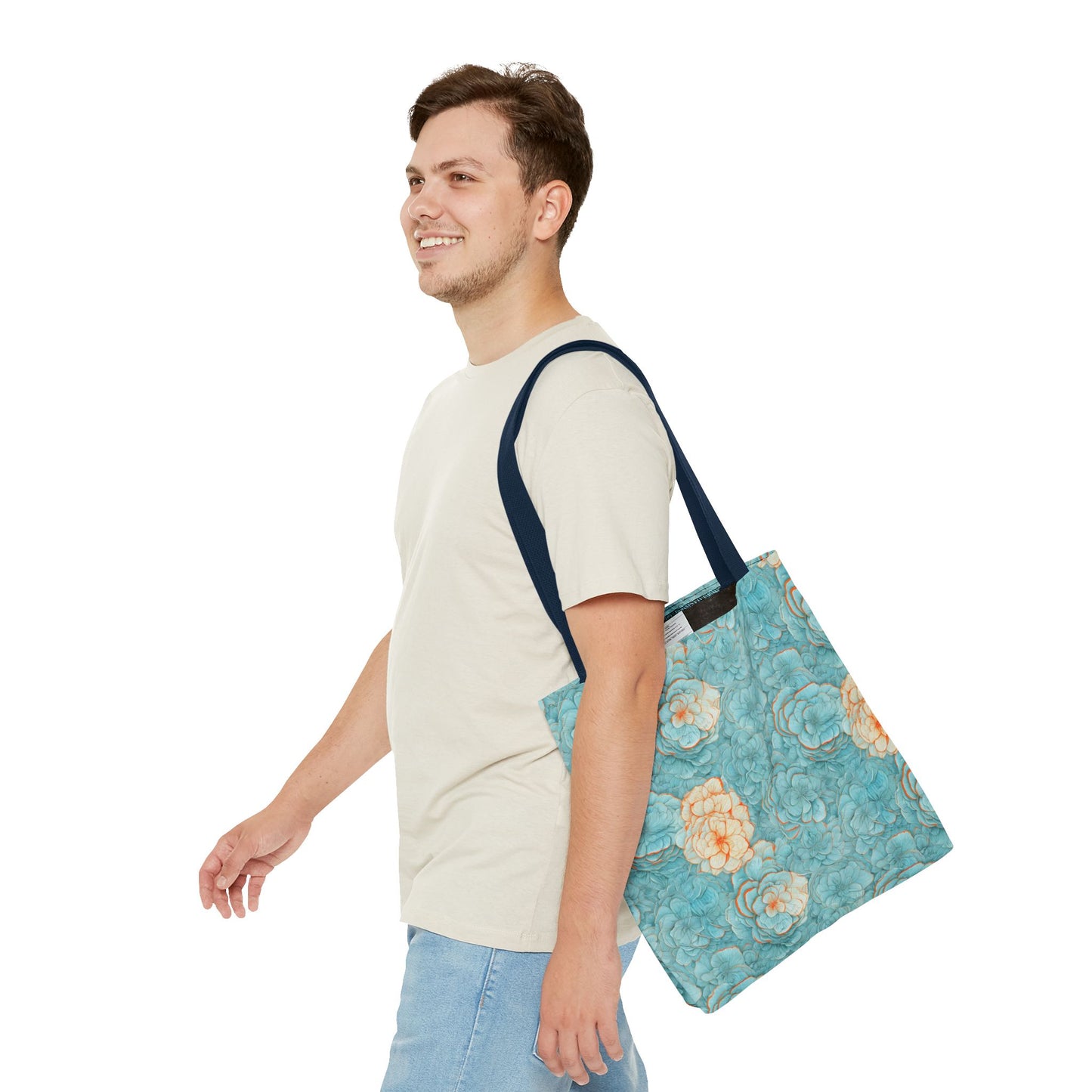 Floral Watercolor Tote Bag — Teal Succulent Pattern