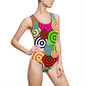 Vibrant Women's One-Piece Swimsuit with Colorful Circle Design, Summer Swimwear, Pool Party Outfit, Beachwear, Summer Fashion