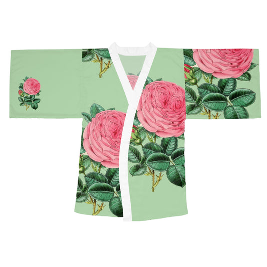 Floral Long Sleeve Kimono Robe, Botanical Loungewear, Gift for Her, Relaxation Attire, Summer Evening Wear, Wedding Guest Robe