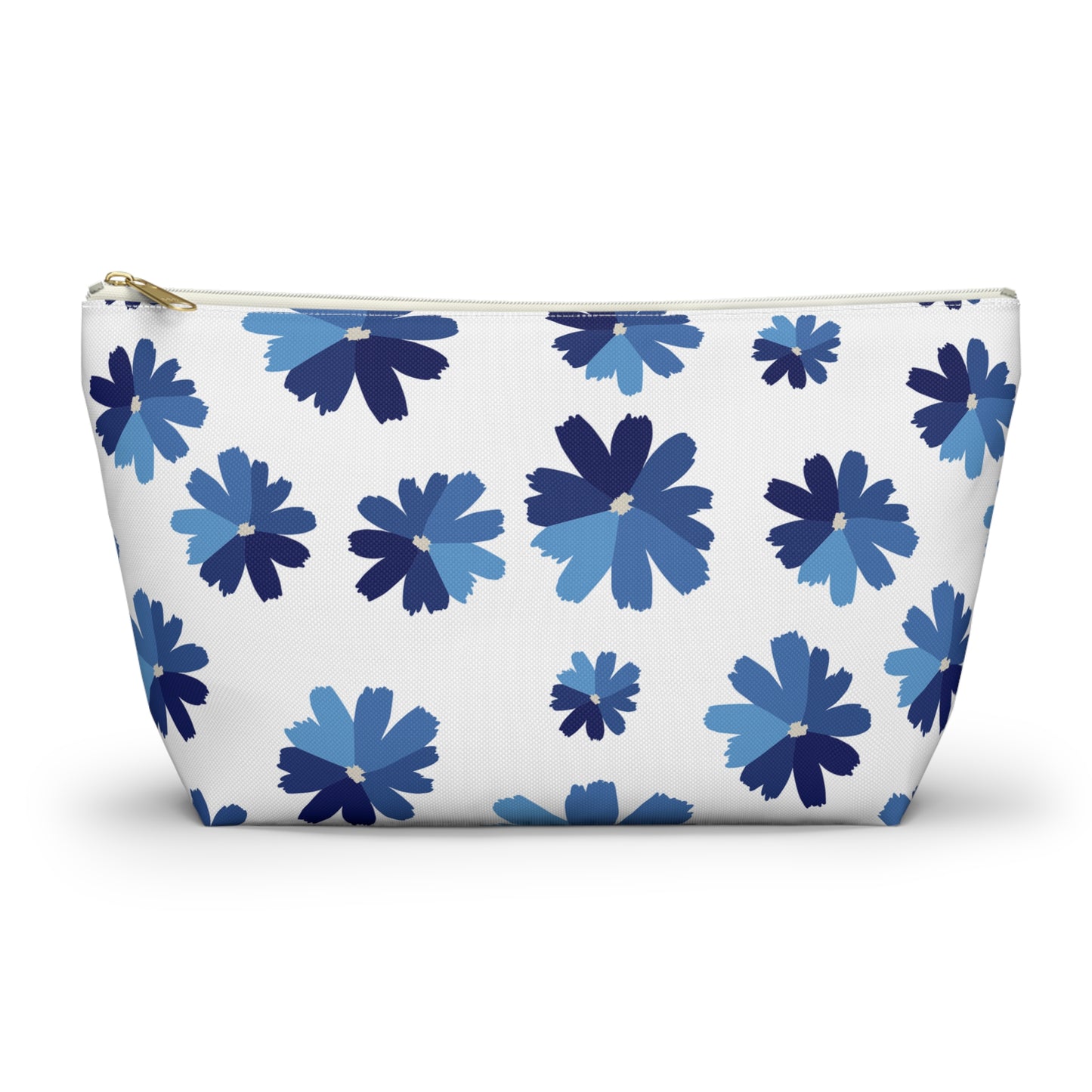 Blue Floral Accessory Pouch for Organizing Essentials, Cosmetic Bag, Travel Makeup Pouch, Gift Idea for Flower Lovers, Eco-Friendly