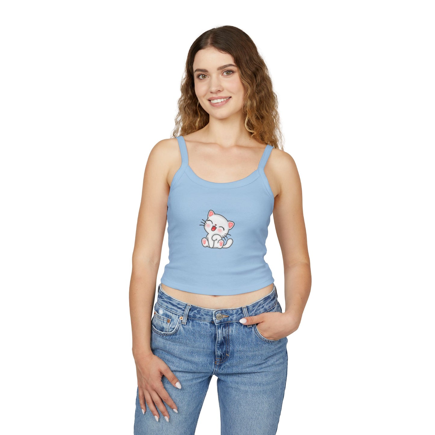 Cute Cat Graphic Women's Spaghetti Strap Tank Top, Summer Top, Cute Animal Shirt, Casual Wear, Gift for Cat Lovers