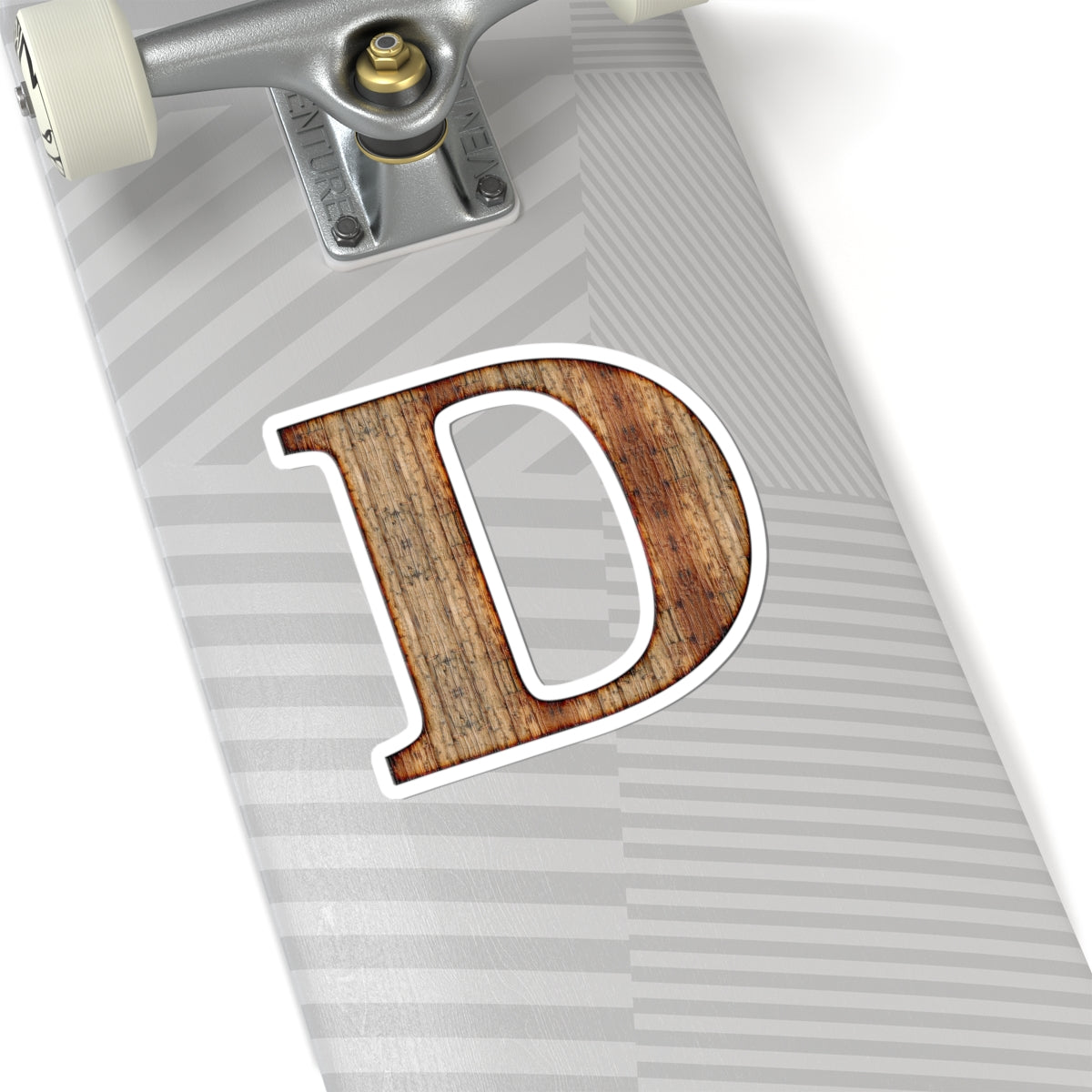 Wood Grain Letter D Sticker — Rustic Monogram Kiss-Cut Sticker for Laptops & Water Bottles