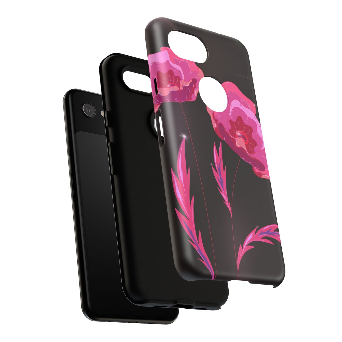 Floral iPhone Case | Tough Cases with Pink Poppy Design, Elegant Flower Phone Cover, Gift for Her, Spring Accessories, Chic Tech