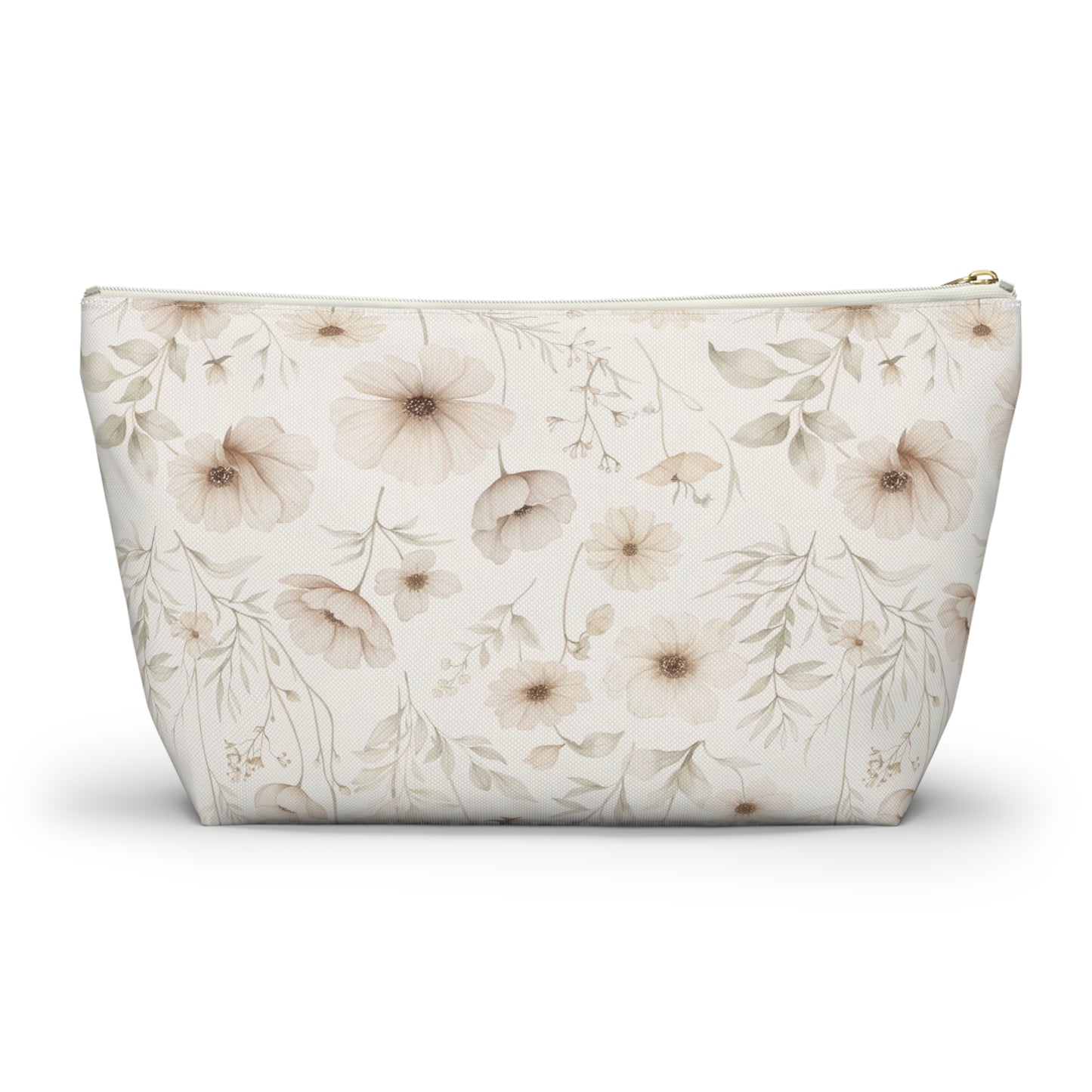 Floral Toile Accessory Pouch — Neutral Vintage Flower Cosmetic Bag