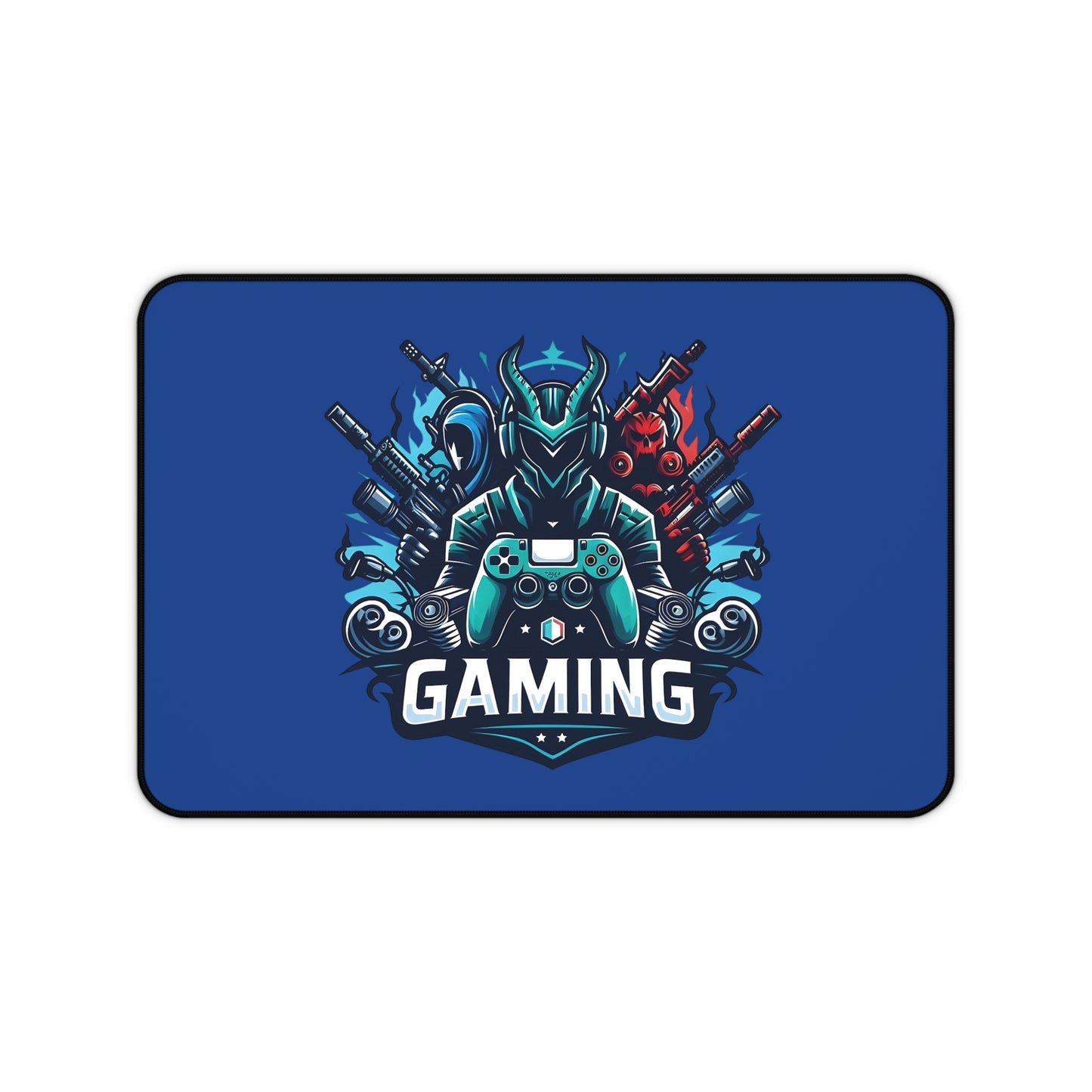 Gaming Desk Mat — Blue Gamer Mouse Pad with Controller Emblem