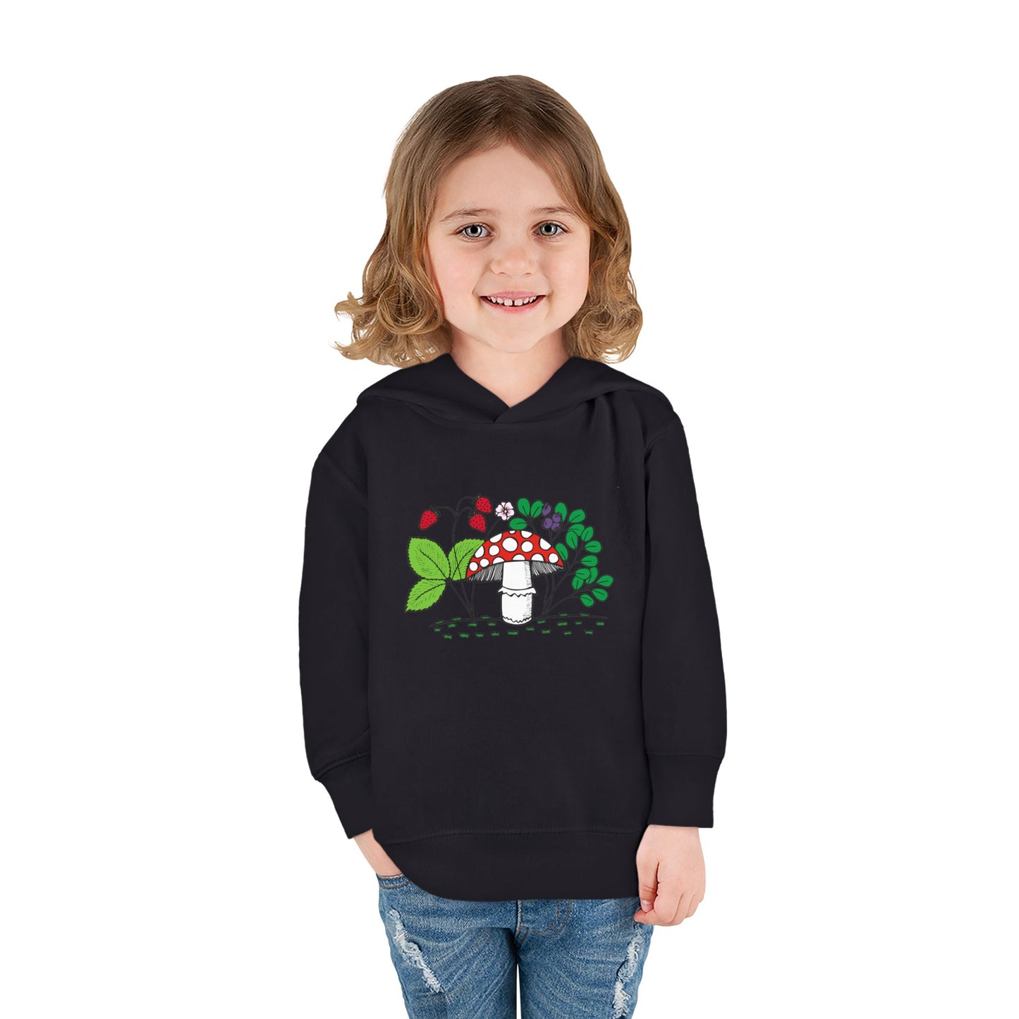 Whimsical Toddler Pullover Fleece Hoodie, Cute Sweater for Kids, Cozy Fall Fashion, Mushroom Design, Halloween Outfit, Gift for Toddlers
