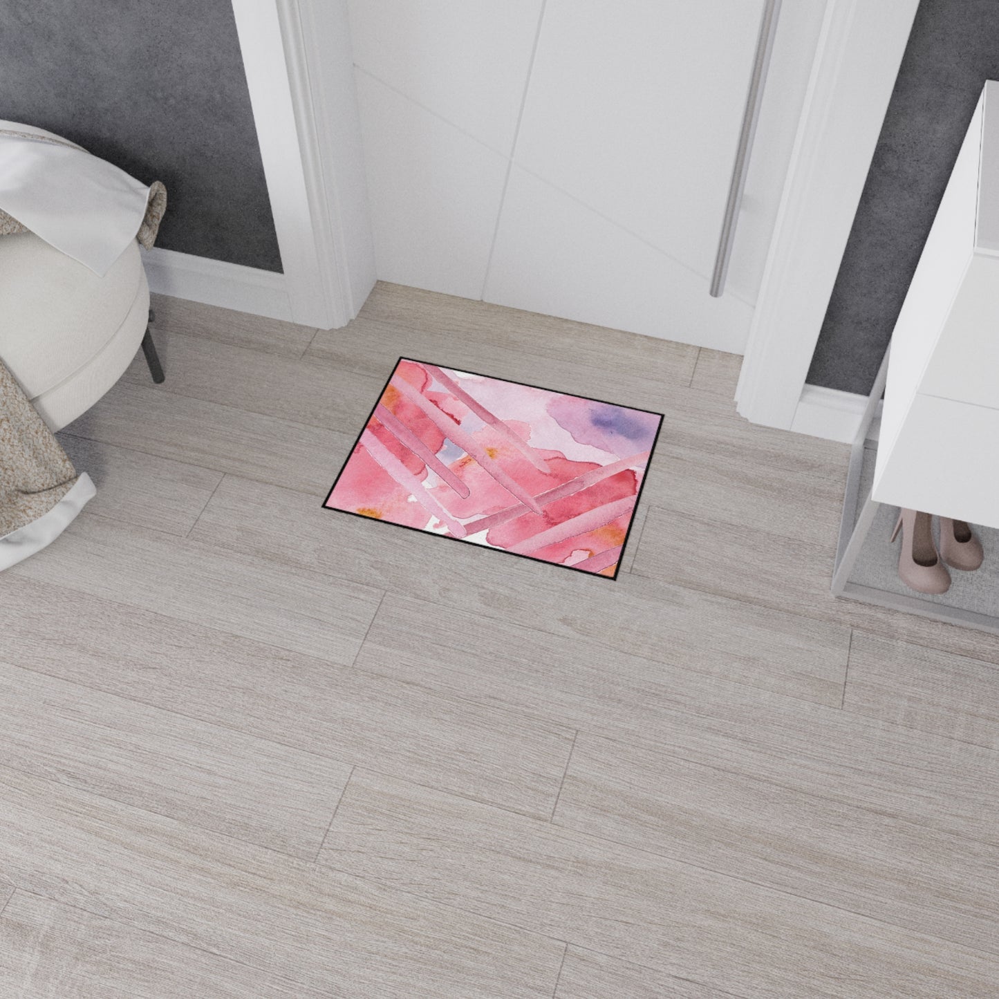 Pink Watercolor Abstract Heavy-Duty Floor Mat — Slip-Resistant Entry & Kitchen Rug