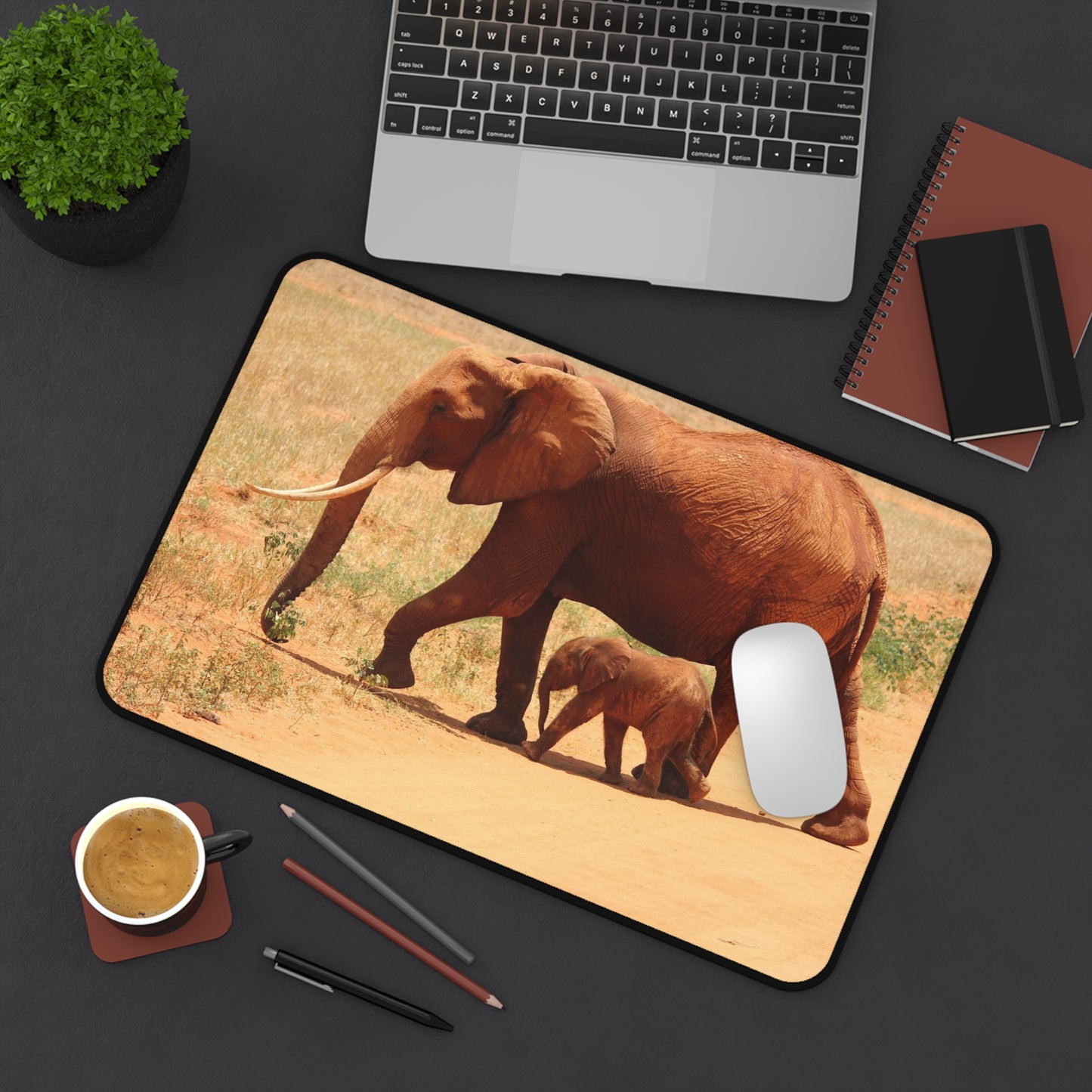 Elephant Family Desk Mat — Safari Wildlife Mouse Pad