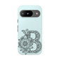 Personalized Tough Phone Case- Letter B, Floral Monogram Cell Phone Cover, Custom Protective Case, Unique Gift, Birthday, Graduation
