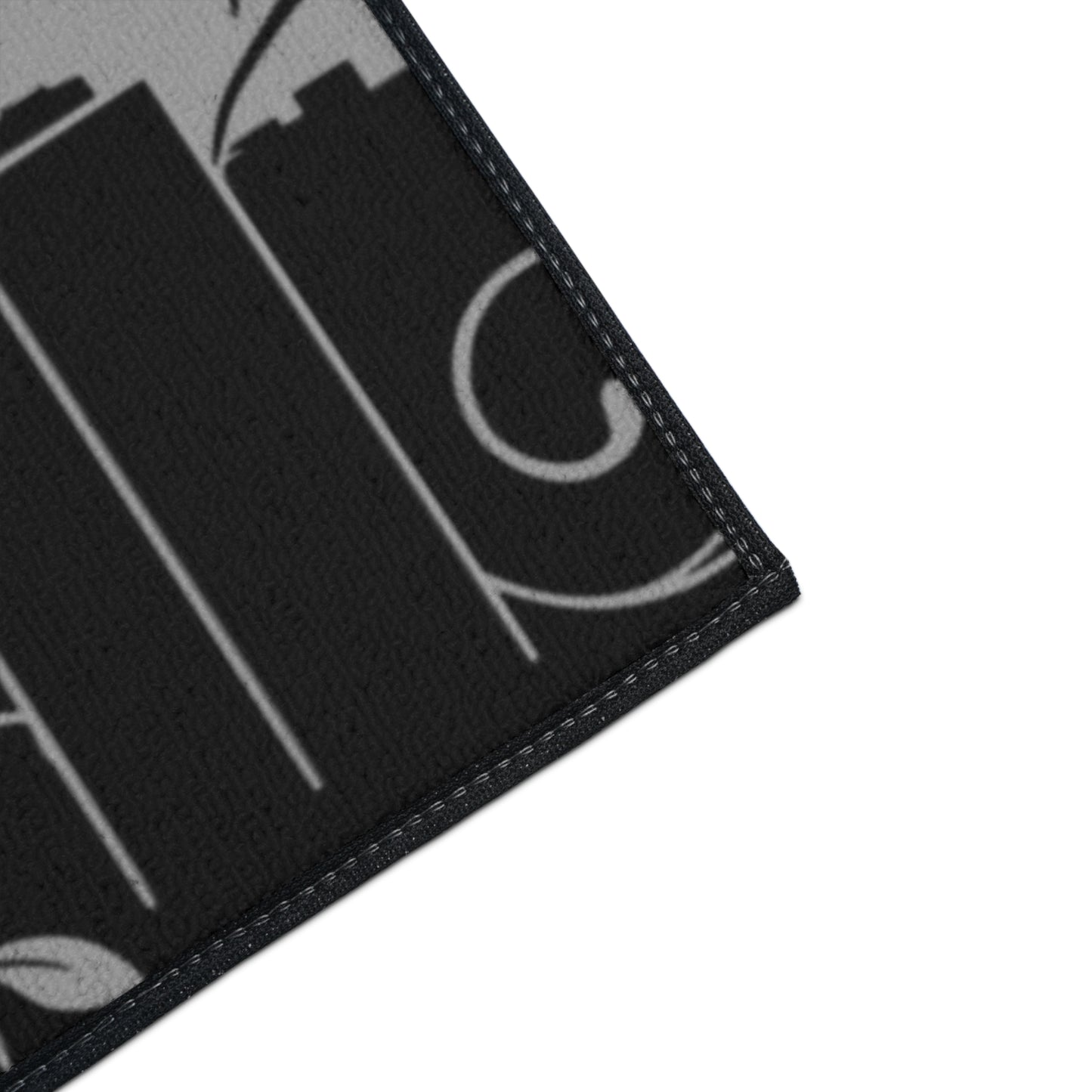 City Skyline Heavy-Duty Floor Mat — Black Urban Floral Door Rug