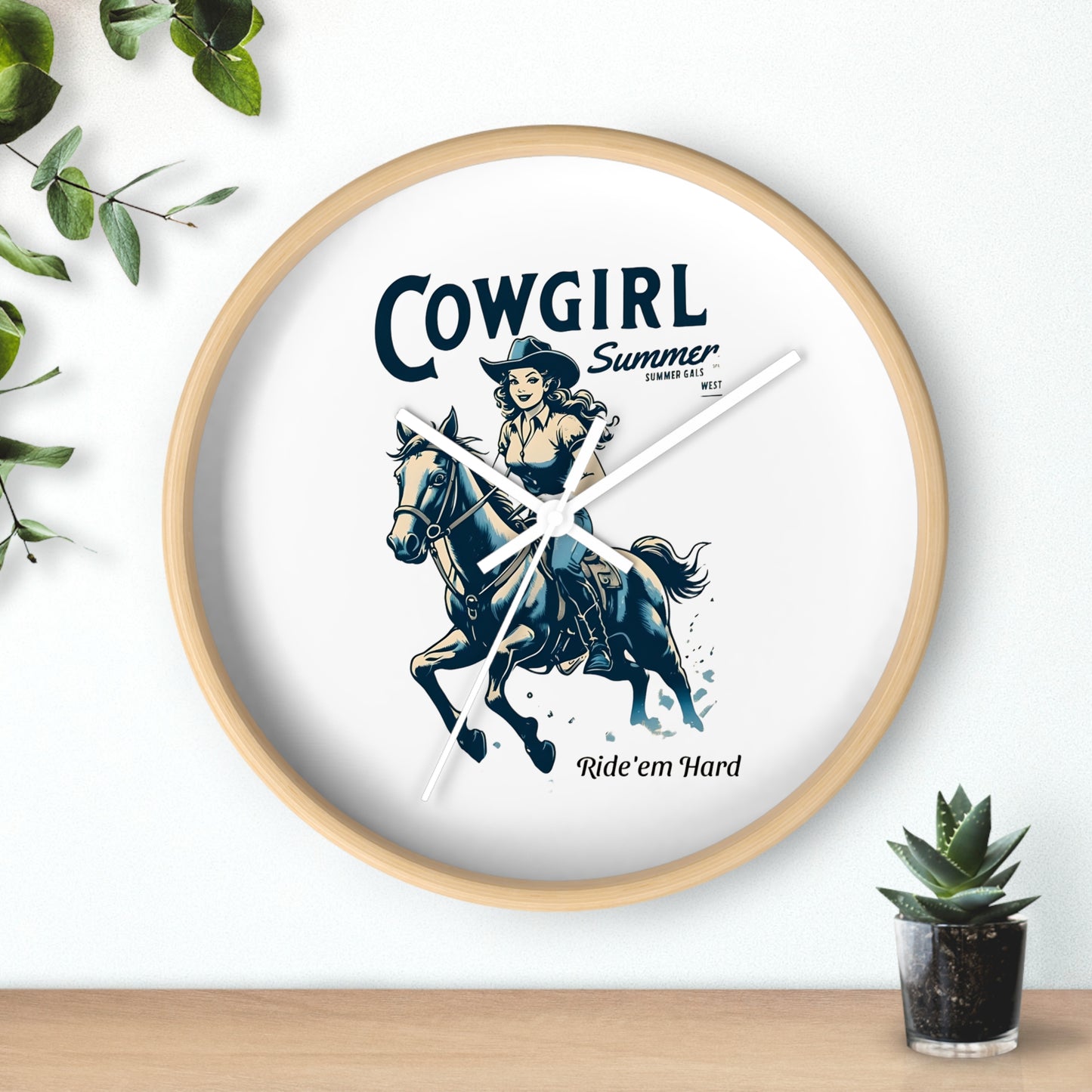 Cowgirl Summer Wall Clock Western Decor, Rustic Home, Rodeo Theme