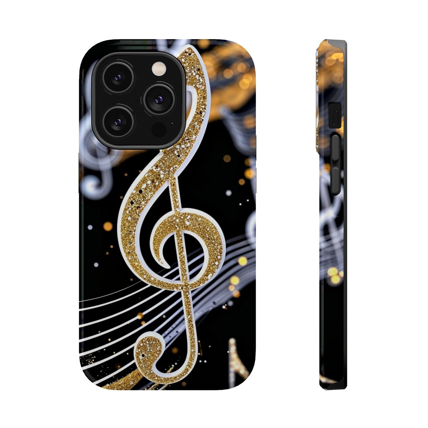 Music Notes Magnetic Impact-Resistant Phone Case — Gold Treble Clef Design