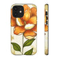 Floral Phone Case with Orange Flower Design, Tough Phone Cover, Floral Gift, Stylish Tech Accessory, Nature Lovers, Spring Vibes